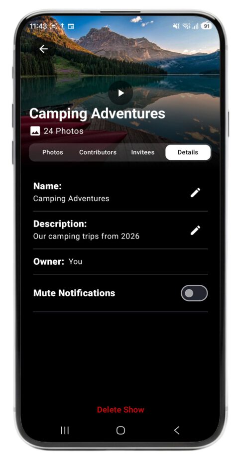 Tapestry app showing show details on Android