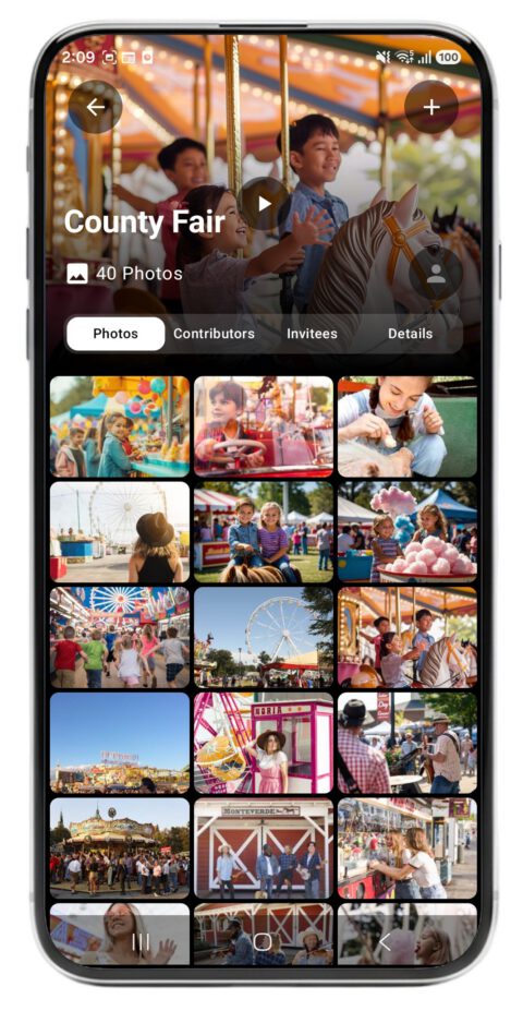 Tapestry app showing adding photos to a slideshow on Android