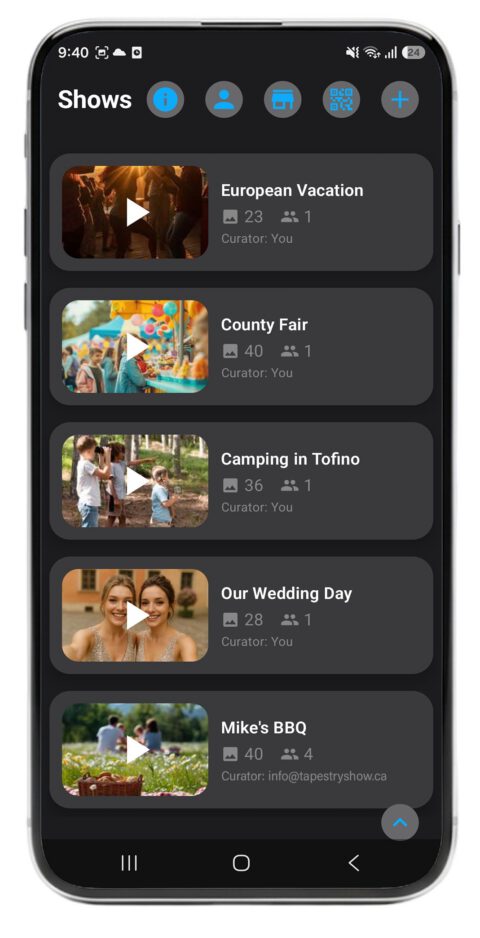 Tapestry app showing list of shows on Android