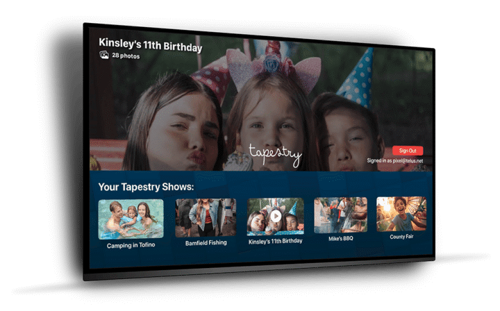 Tapestry app on Apple TV showing event photo albums