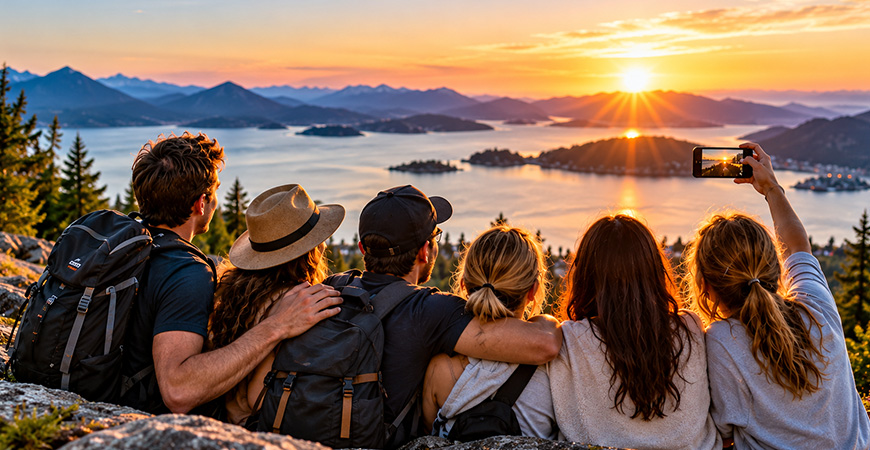 Friends on vacation taking photo