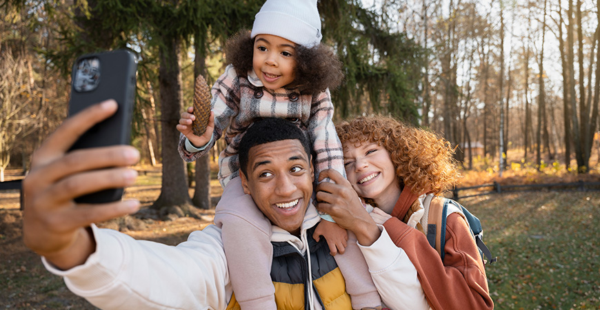 Parents take selfie of family
